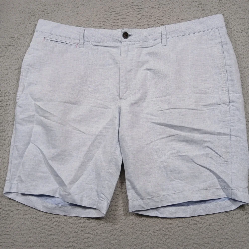 UNTUCKit Linen Blend Shorts Men's 42 Light Blue Chino Casual Summer Flat Front